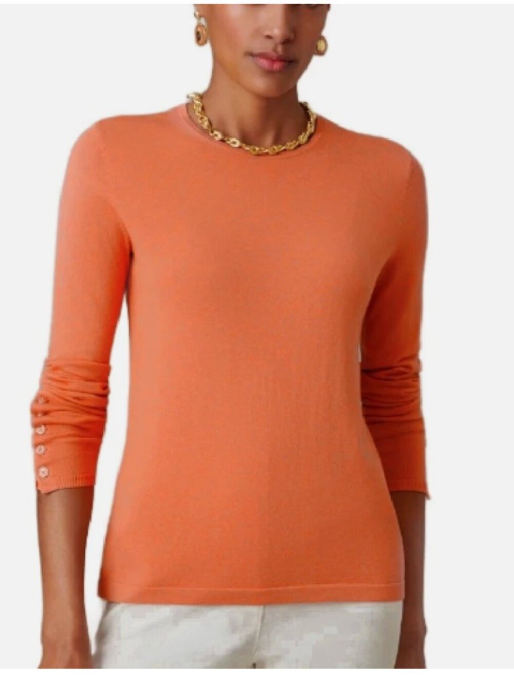 J. McLaughlin Jamey Sweater Long Sleeve button sleeve s small crew orange S